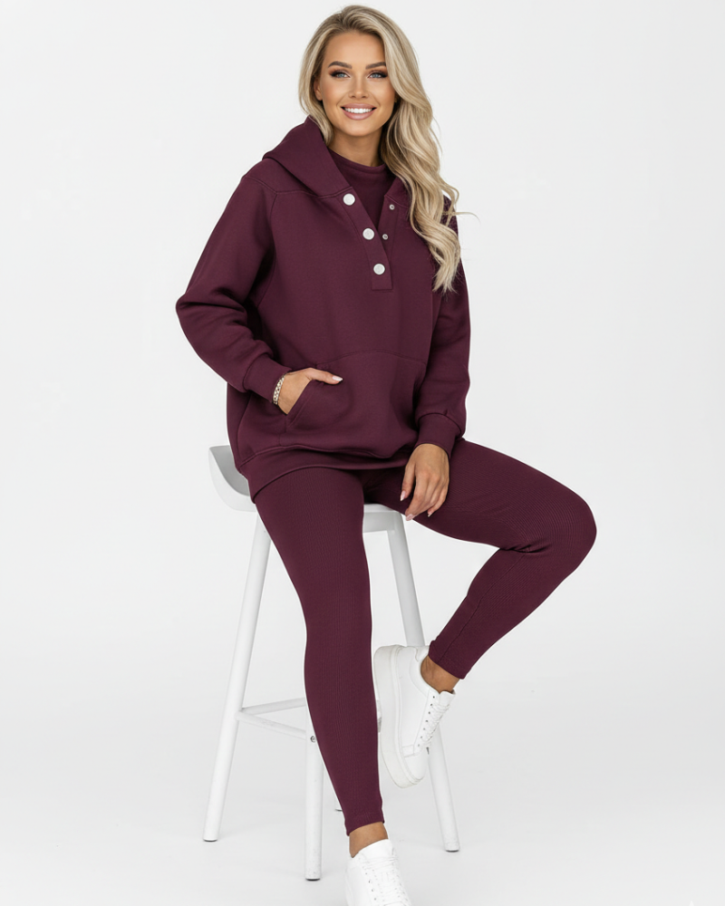 Lysa Ensemble Loungewear Femme – Set Confortable avec Sweat à Poche Kangourou & Pantalon Taille Haute