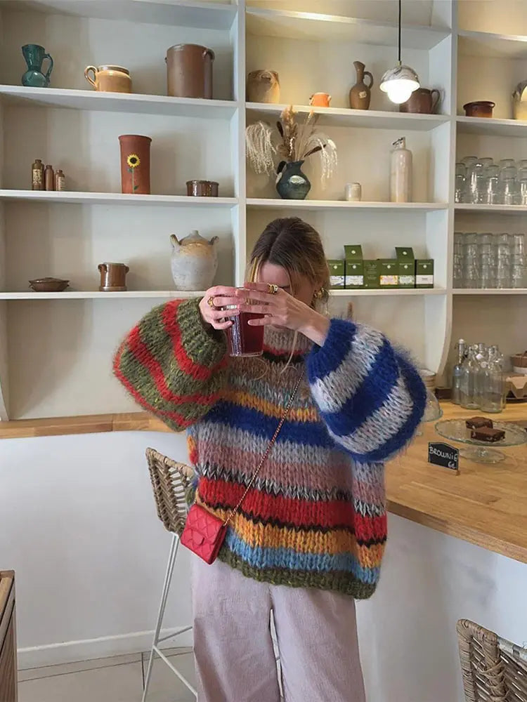 Zoé Pull Mohair Multicolore – Audacieux & Confort Douillet pour Femme