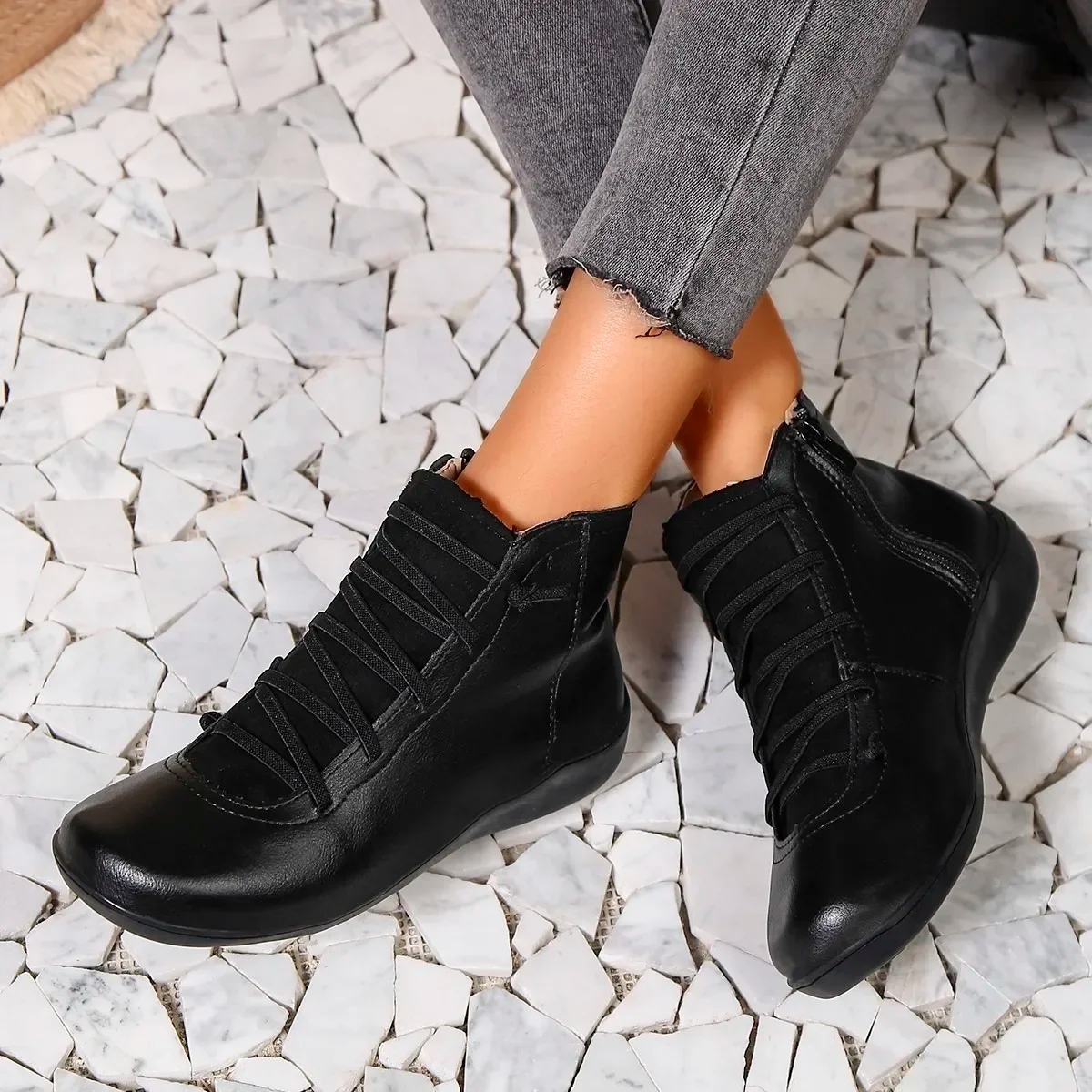 Myline Bottines Femme – Bottines en Cuir Imperméable Lacées avec Semelle Amortissante