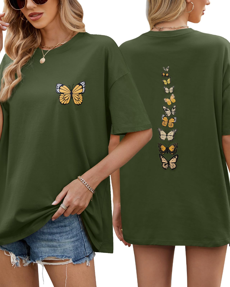 Sloane T-Shirt Oversize Femme – Tee Vintage en Coton avec Imprimé Papillon & Coupe Loose