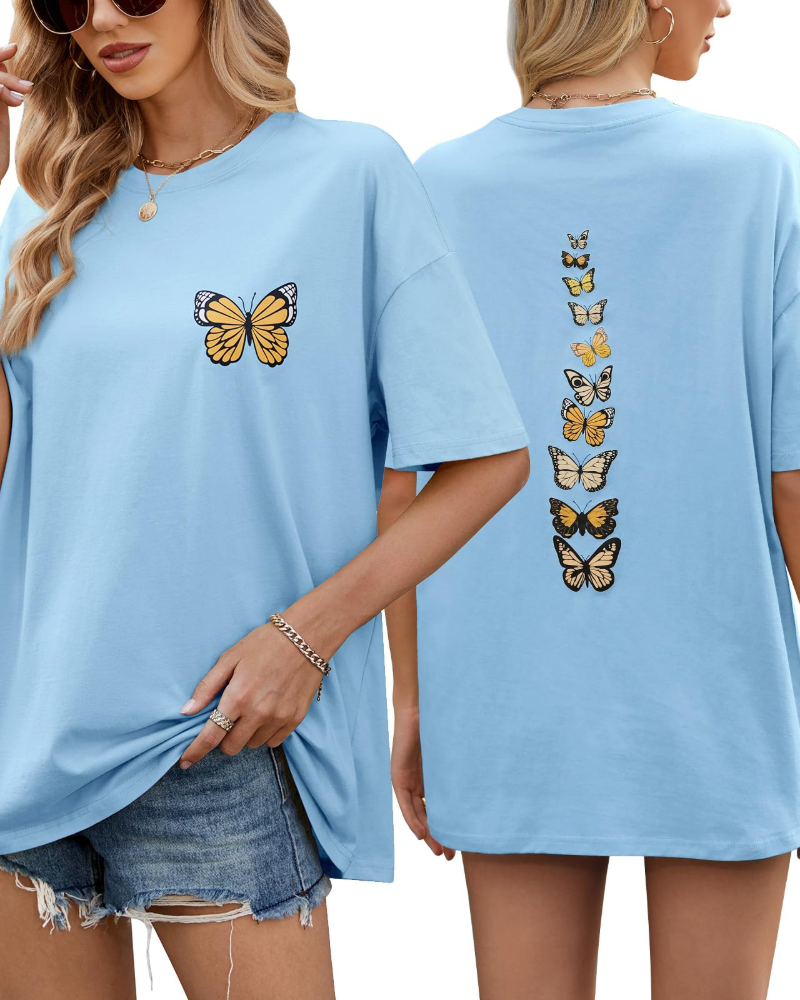 Sloane T-Shirt Oversize Femme – Tee Vintage en Coton avec Imprimé Papillon & Coupe Loose