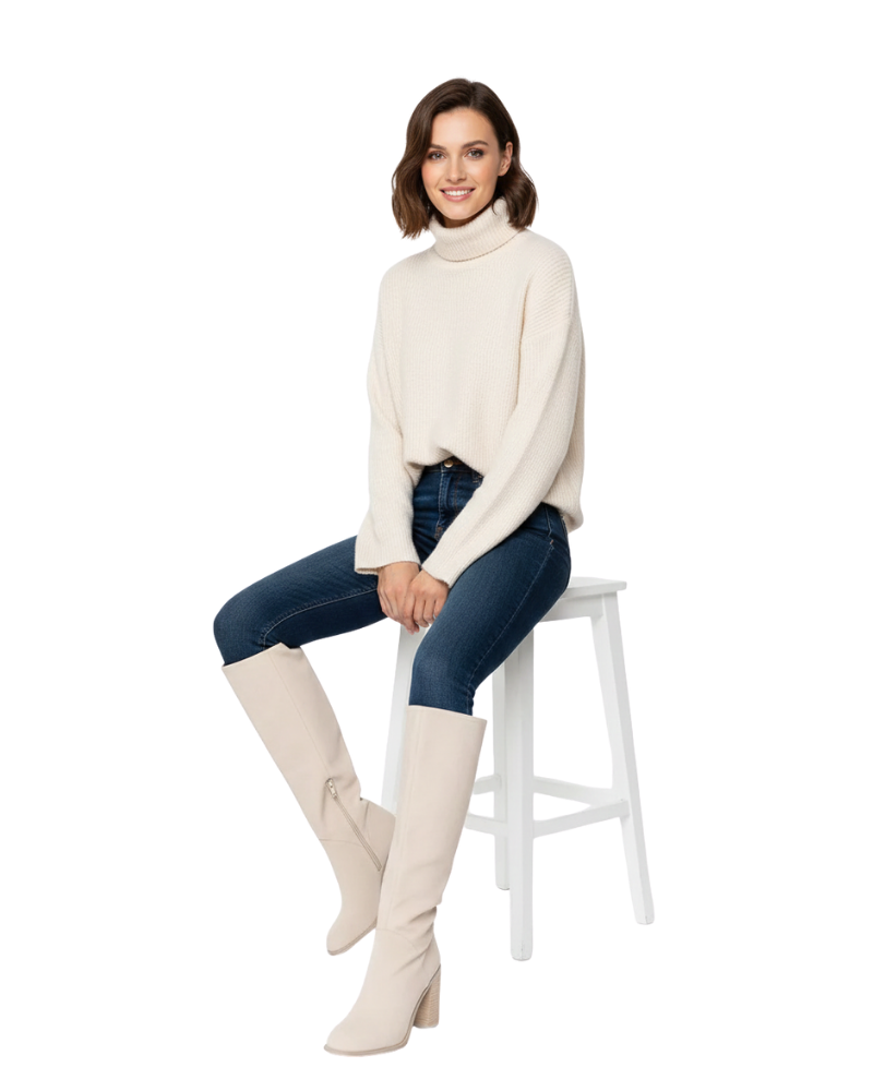 Noemie Stivali Alti Donna Beige – Stivali Eleganti e Confortevoli in Similpelle con Taglio Slim