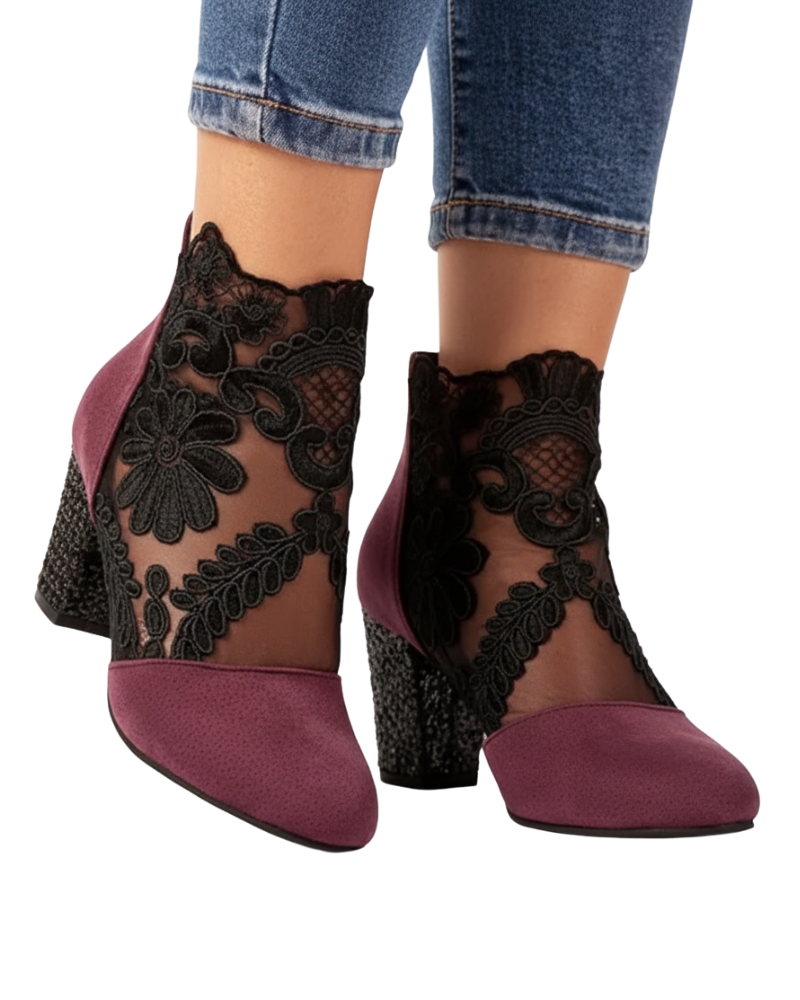 Chelsea Pantofi pentru Femei din Plasă – Pantofi Eleganți cu Model Floral și Toc