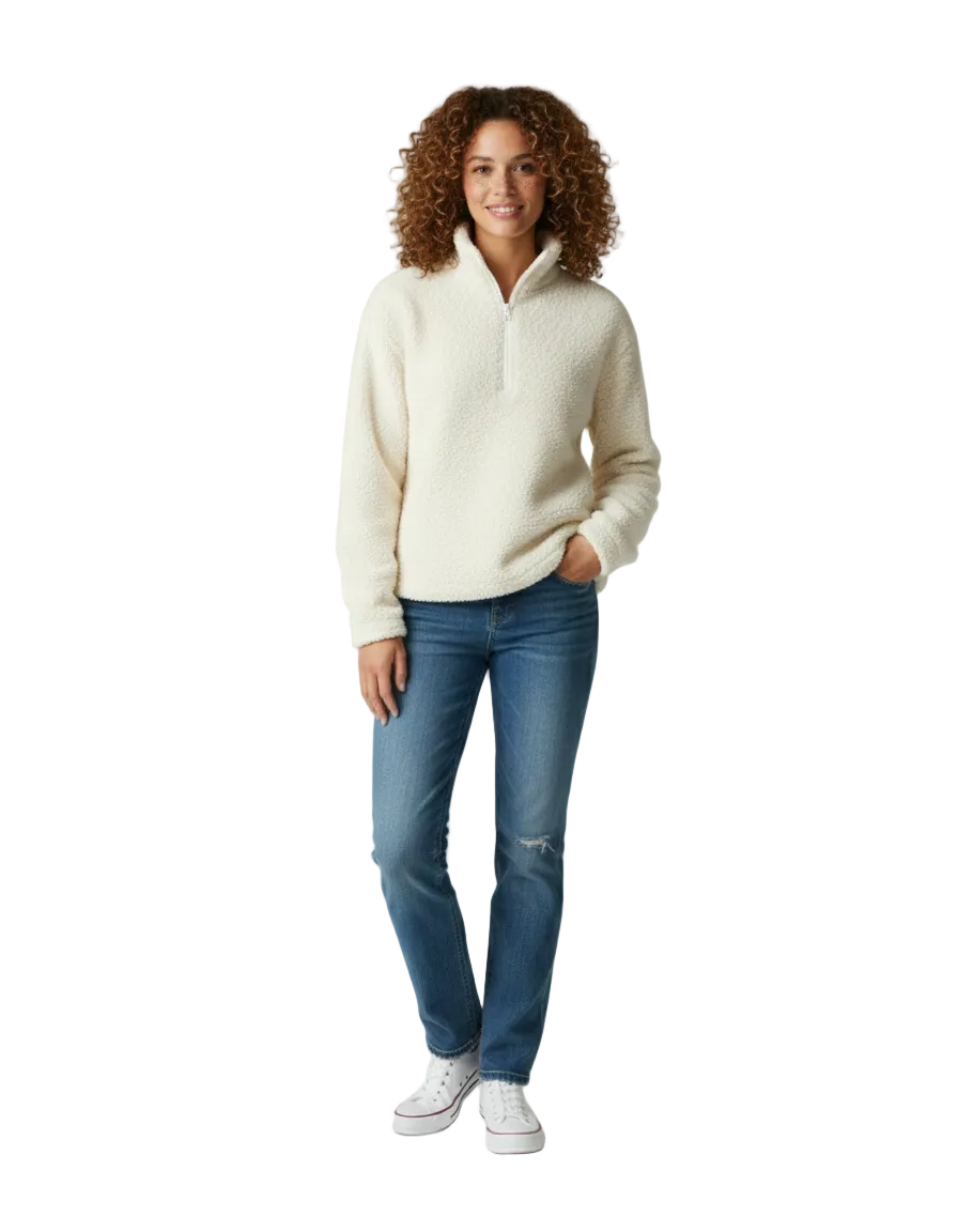 Noime Pull Polaire Femme – Pull Doux à Demi-Zip avec Col Montant et Coupe Décontractée