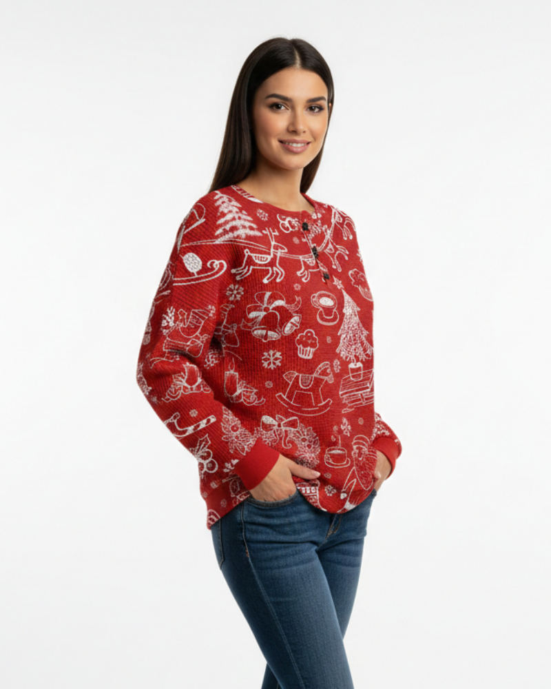 Pulover damă Quinlyn din tricot cu model gofrat gros – Interior moale periat și căldură pentru toamnă/iarnă