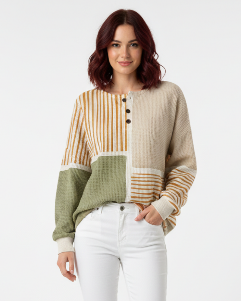 Pulover damă Quinlyn din tricot cu model gofrat gros – Interior moale periat și căldură pentru toamnă/iarnă