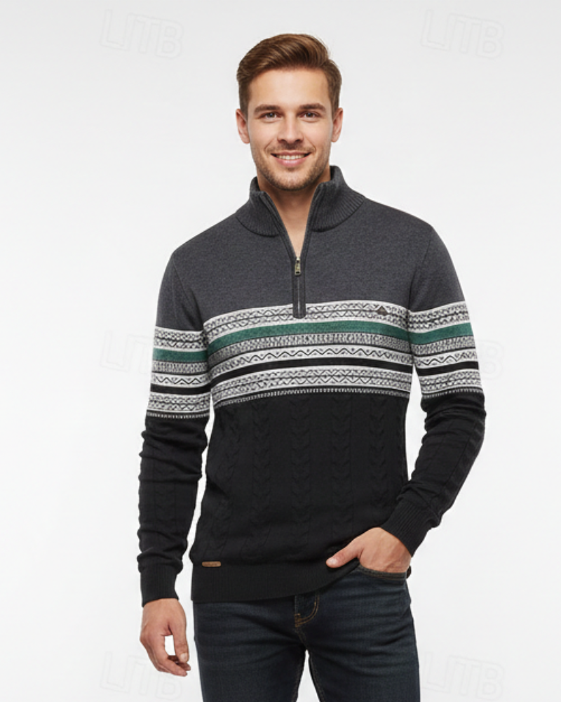 Perry Pull Heren Half-Rits – Slim Fit Tricot Elegant met Geribbelde Manchetten voor de Winter