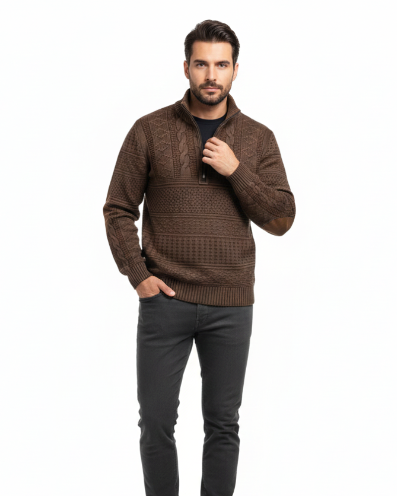 Matteo pánský svetr na zip z pleteniny – teplá směs bavlny, regular fit, ležérní a smart-casual