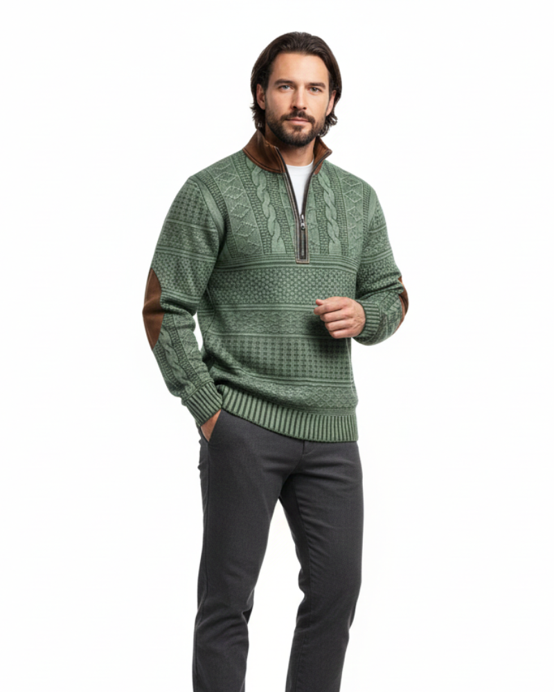 Matteo pánský svetr na zip z pleteniny – teplá směs bavlny, regular fit, ležérní a smart-casual