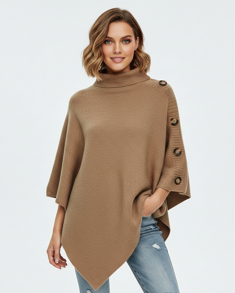 Elayne Poncho Ull Dame – Oversize Poncho Elegant med Høy Hals og Asymmetrisk Finish
