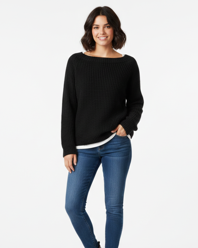 Daphne Camisola de Malha para Mulher Emora Nova – Malha Suave, Decote Barco e Corte Confortável