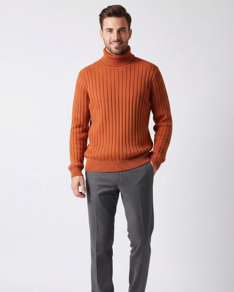 James Trui met Opstaande Kraag voor Heren – Comfortabele Geribbelde Brei, Warm & Elegant