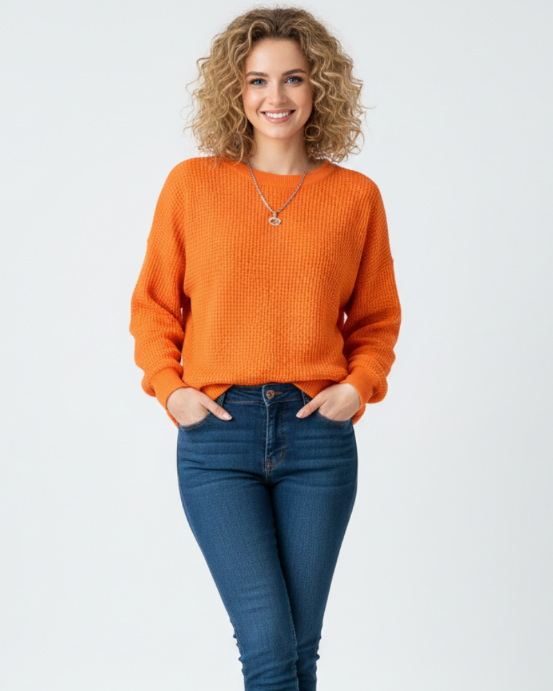 Dahlia Dámský Svetr Waffle – Oversize Střih, Měkká Bavlna & Pohodlný Ležérní Styl
