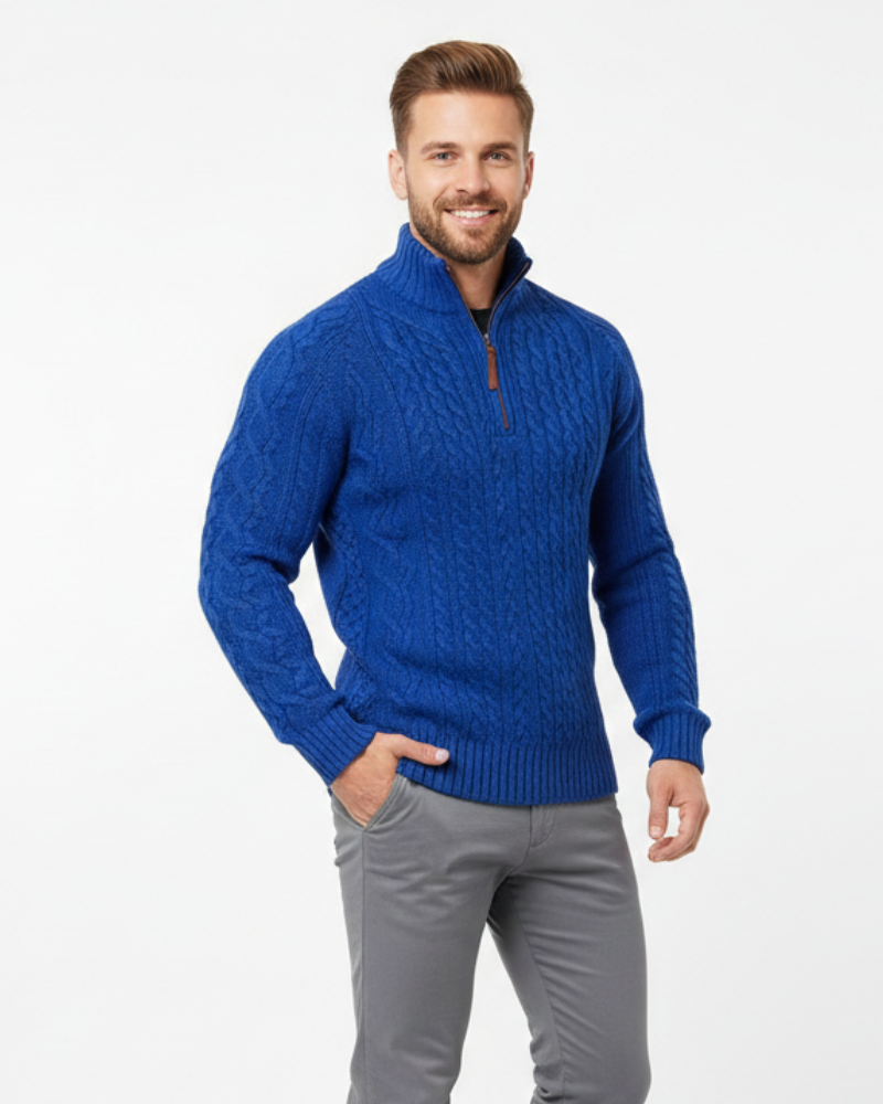 Vhong Pull Homme à Demi-Zip – Maille Câblée Chaude, Col Haut & Style Intemporel
