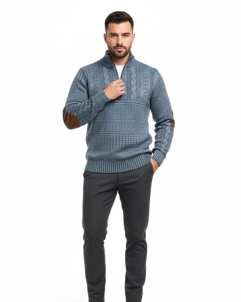 Matteo pánský svetr na zip z pleteniny – teplá směs bavlny, regular fit, ležérní a smart-casual