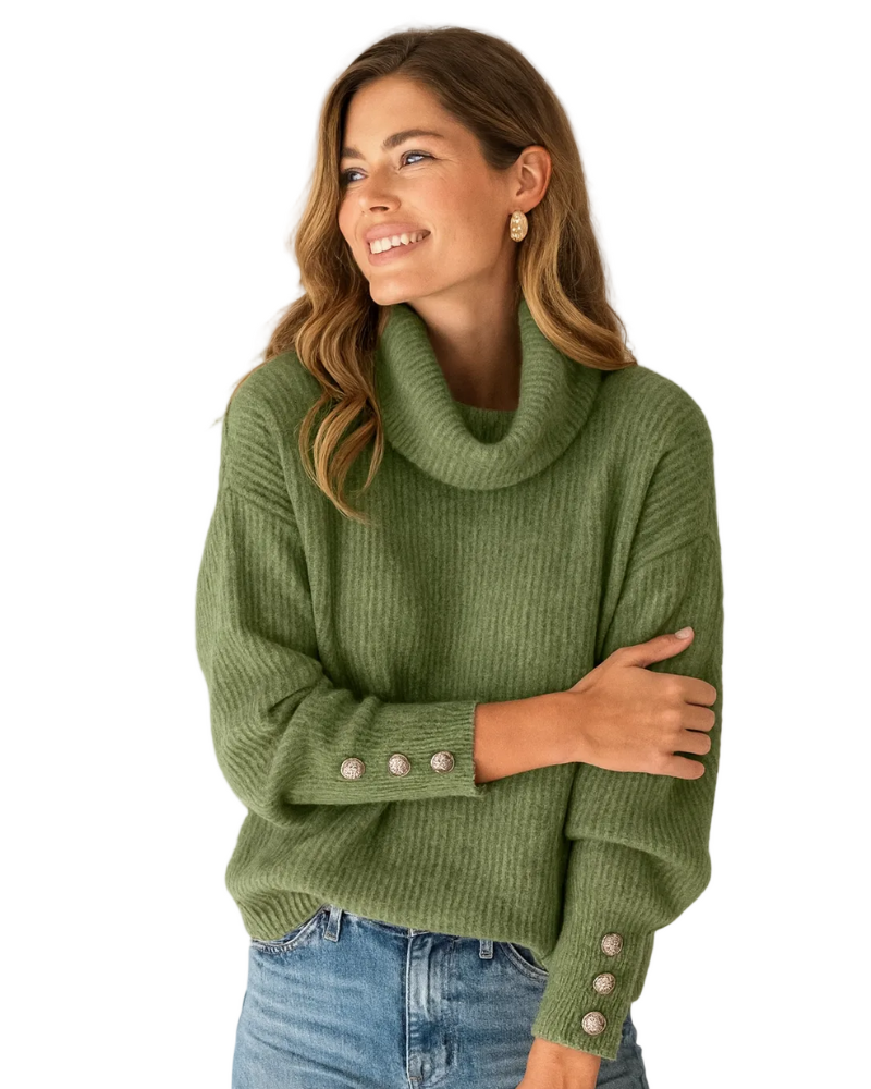 Eliana Sweter z Golfem Damski – Elegancki Sweter z Wysokim Kołnierzem z Guzikami i Ponadczasowym Krojem