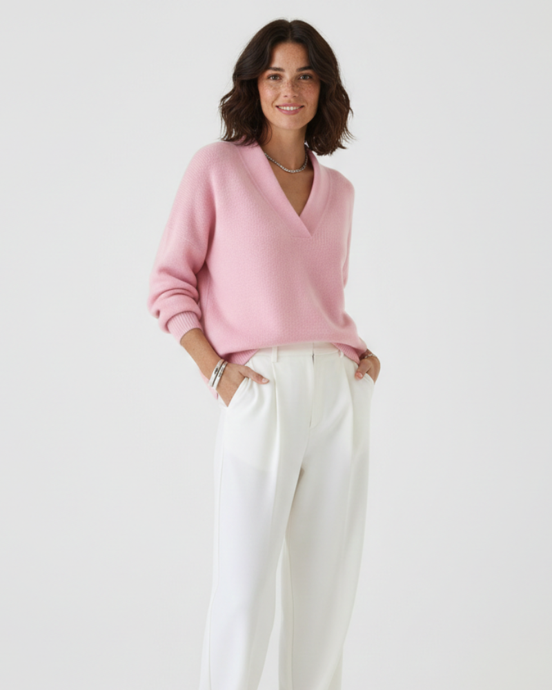 Alexandra Pull Femme Col V Doux – Coupe Fluide & Élégance Quotidienne Automne/Hiver