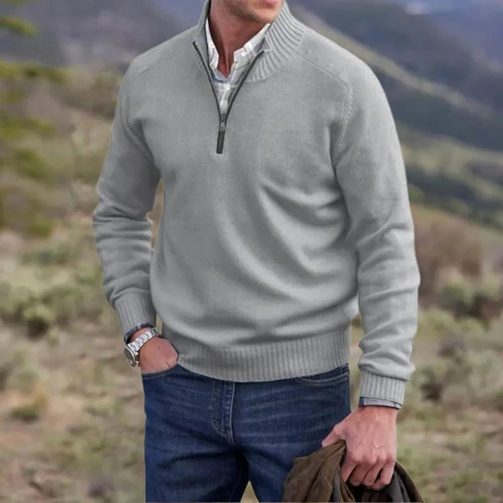 Maglione con cerniera in cashmere da uomo Adrian: maglia leggera e traspirante con elegante collo alto