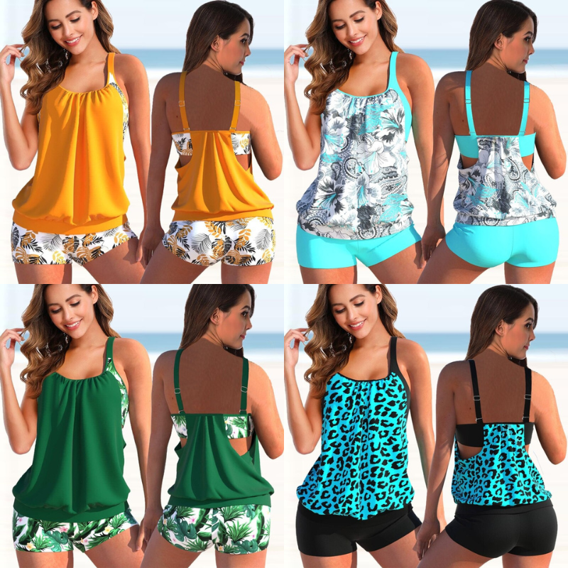 Liana Conjunto Tankini Mujer – Top Floral & Braguita Leopardo, Confort y Estilo Estival