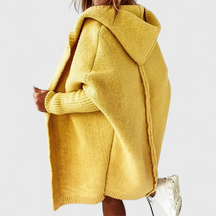 Dámský cardigan Adriana s kapucí oversize – dlouhý měkký svetr ideální pro vrstvení