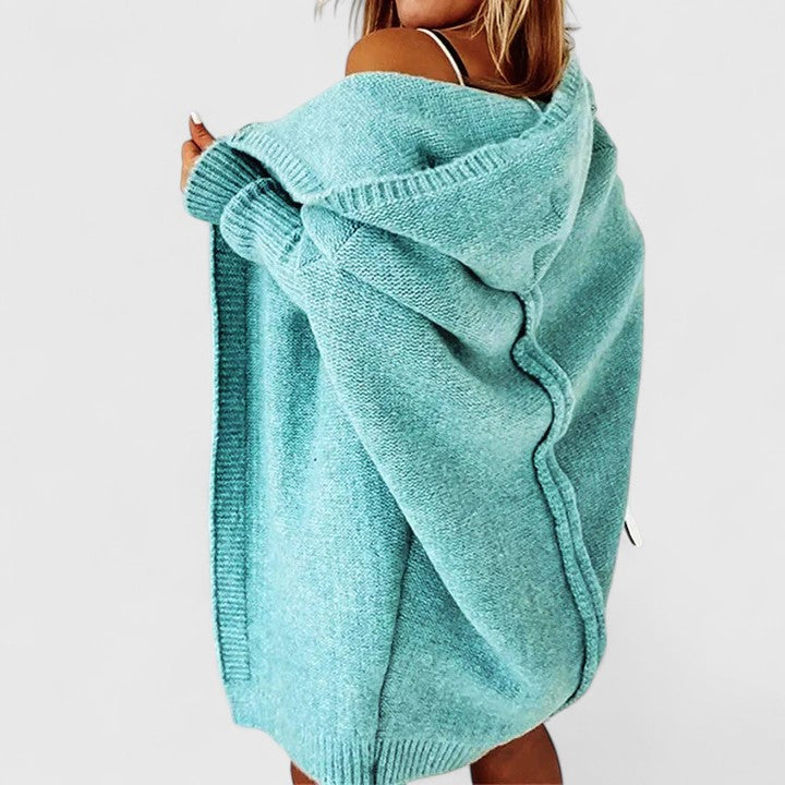 Dámský cardigan Adriana s kapucí oversize – dlouhý měkký svetr ideální pro vrstvení