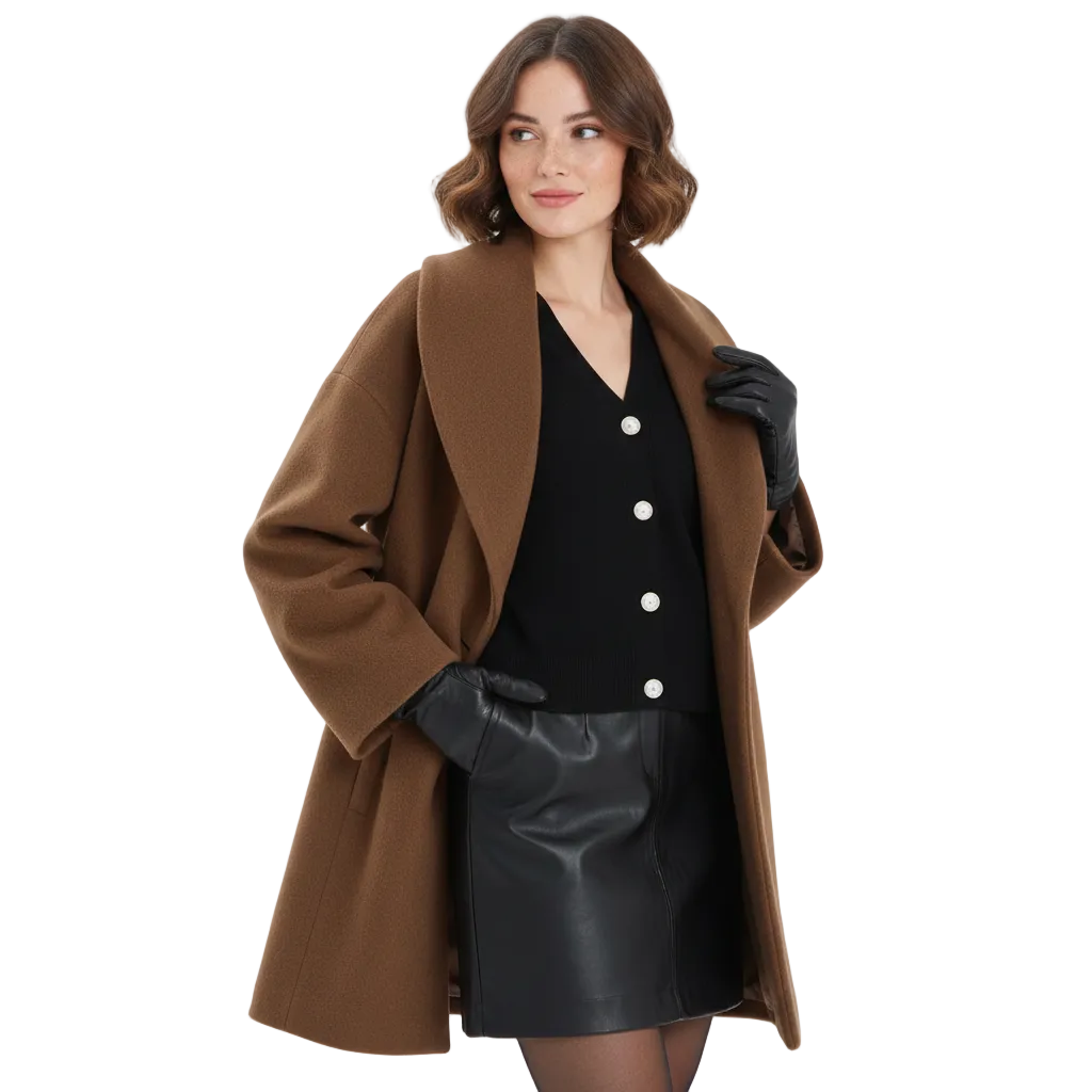Vicky Manteau Oversize Dames – Lange Elegante Jas met Brede Revers & Vloeiende Snit