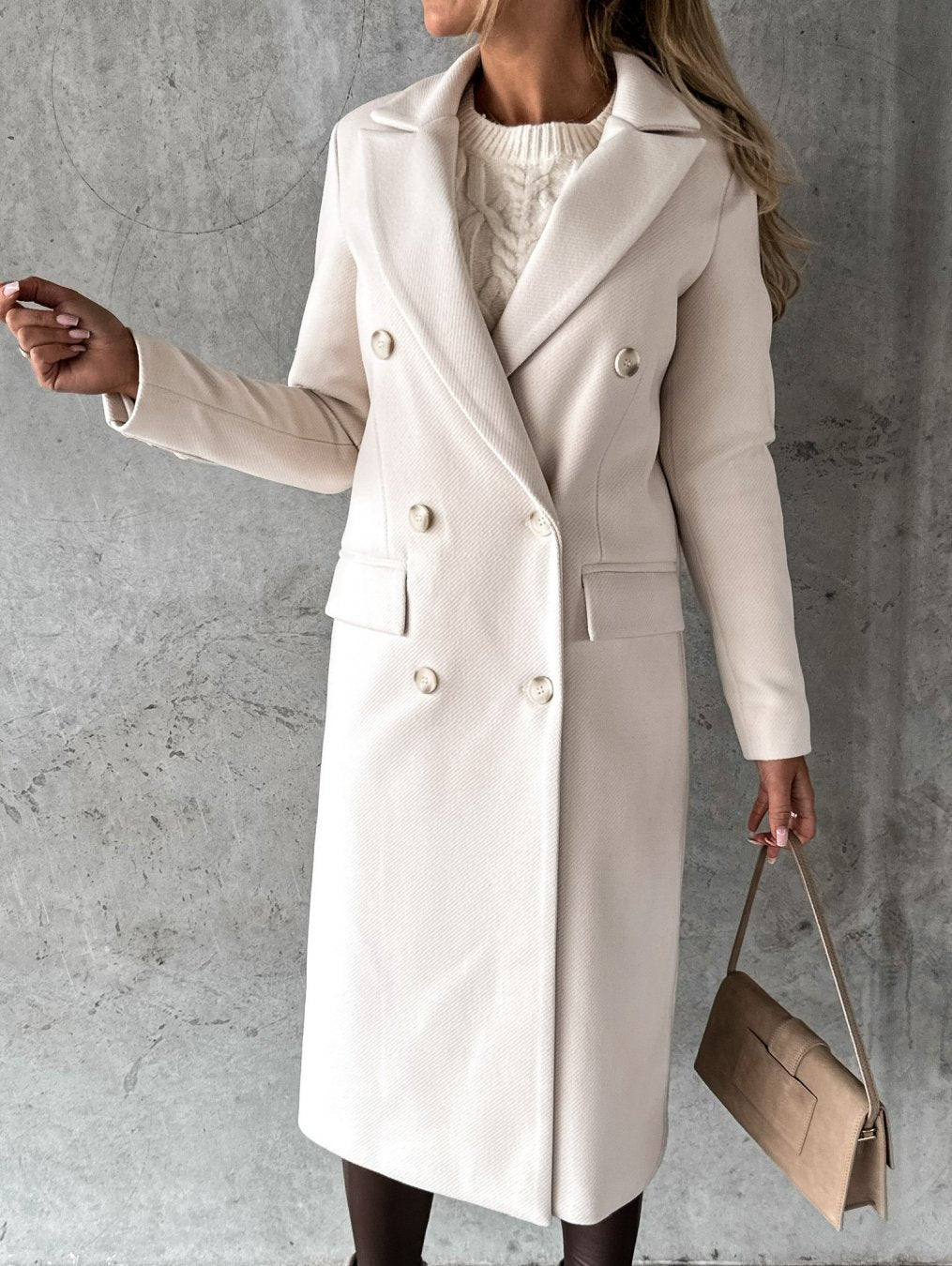 Georgia Manteau Long en Laine Mélangée pour Femme – Elegantes Design mit Notch-Revers in klassischen Winterfarben