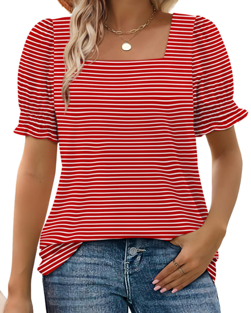 Vira Top Femme – Γυναικείο T-shirt με Τετράγωνο Λαιμόκοψη και Μανίκια με Βολάν, Κομψή Καλοκαιρινή Γραμμή