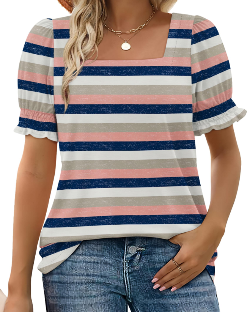 Vira Top Femme – Γυναικείο T-shirt με Τετράγωνο Λαιμόκοψη και Μανίκια με Βολάν, Κομψή Καλοκαιρινή Γραμμή