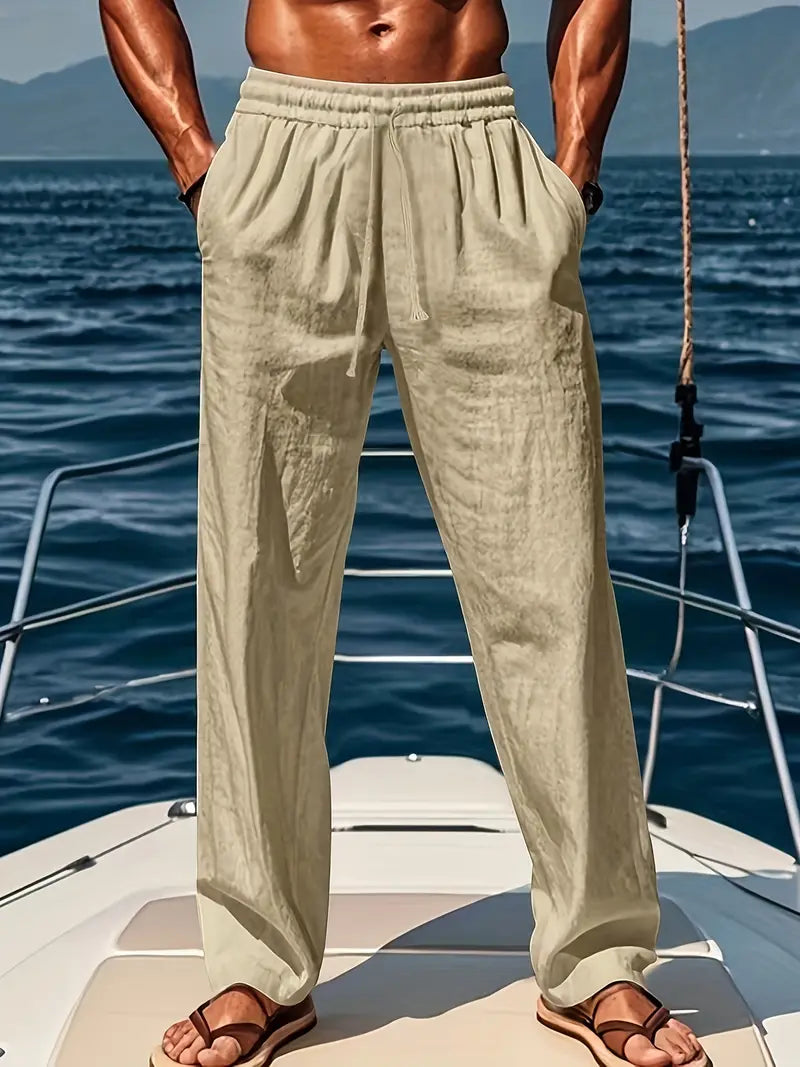 Maëlor Pantalon Homme en Lin – Pantalon Ample Léger et Respirant
