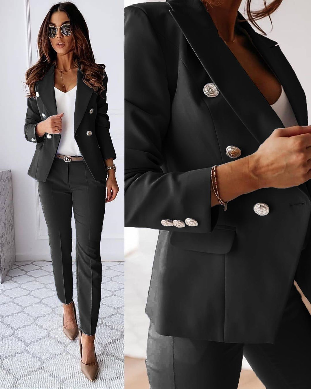 Elena Tailleur Femme – Ensemble Moderne avec Veste Élégante & Pantalon Ajusté Chic
