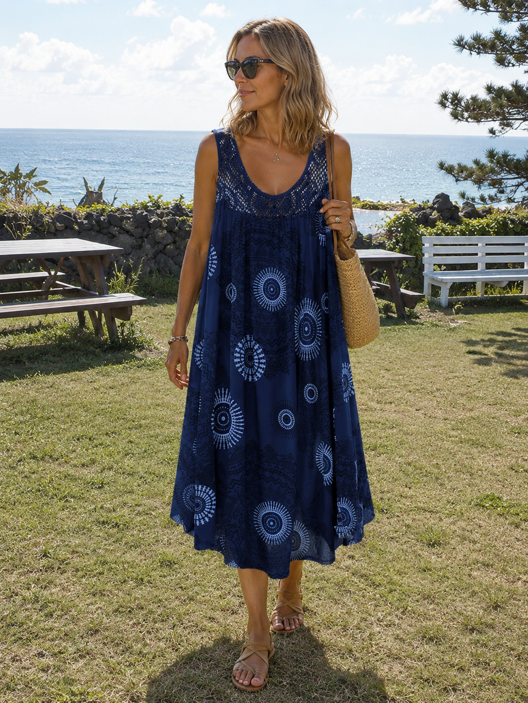 Fließendes Damenkleid von Riley – Künstlerischer Print, lockerer Schnitt & sommerlicher Boho-Stil