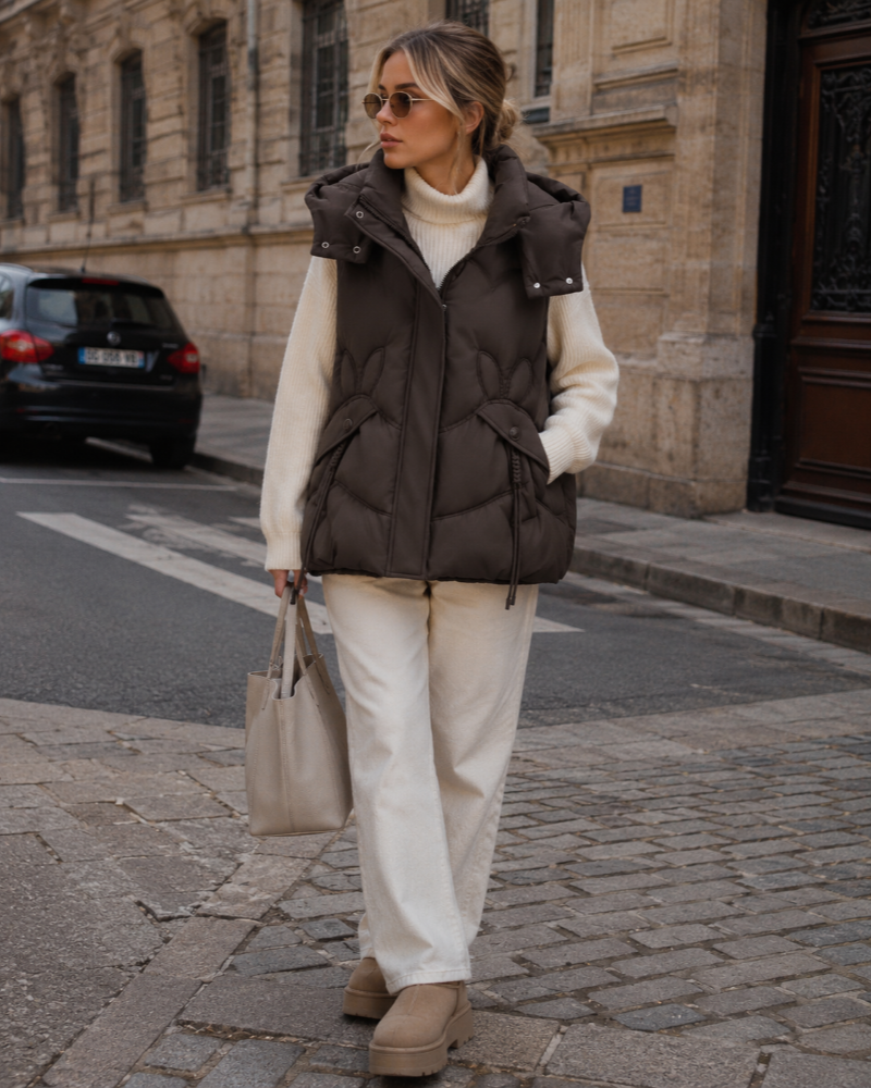 Elodie Gilet à Capuche Femme – Sans Manches, Capuche Amovible & Coupe Décontractée