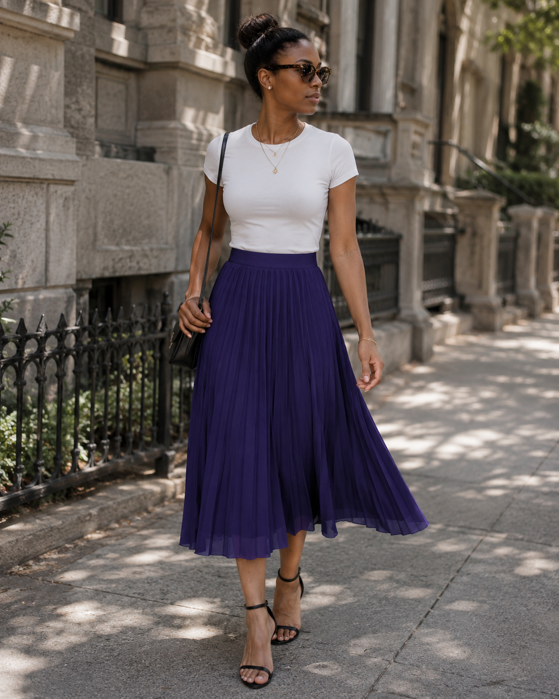 Felicity Jupe midi pour femme – mousseline plissée, taille élastique, doublée et coupe évasée
