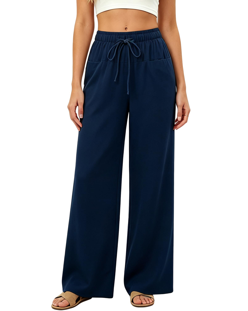 Pantaloni palazzo da donna Ginevra – Cotone e lino, vita alta con coulisse, 4 tasche