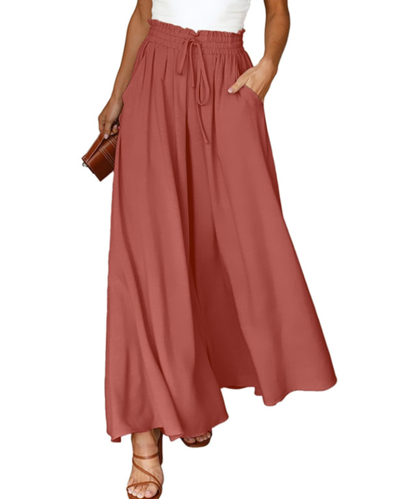 Pantalón palazzo de mujer Ondine – Tiro alto con cordón, fluido, ligero y con bolsillos