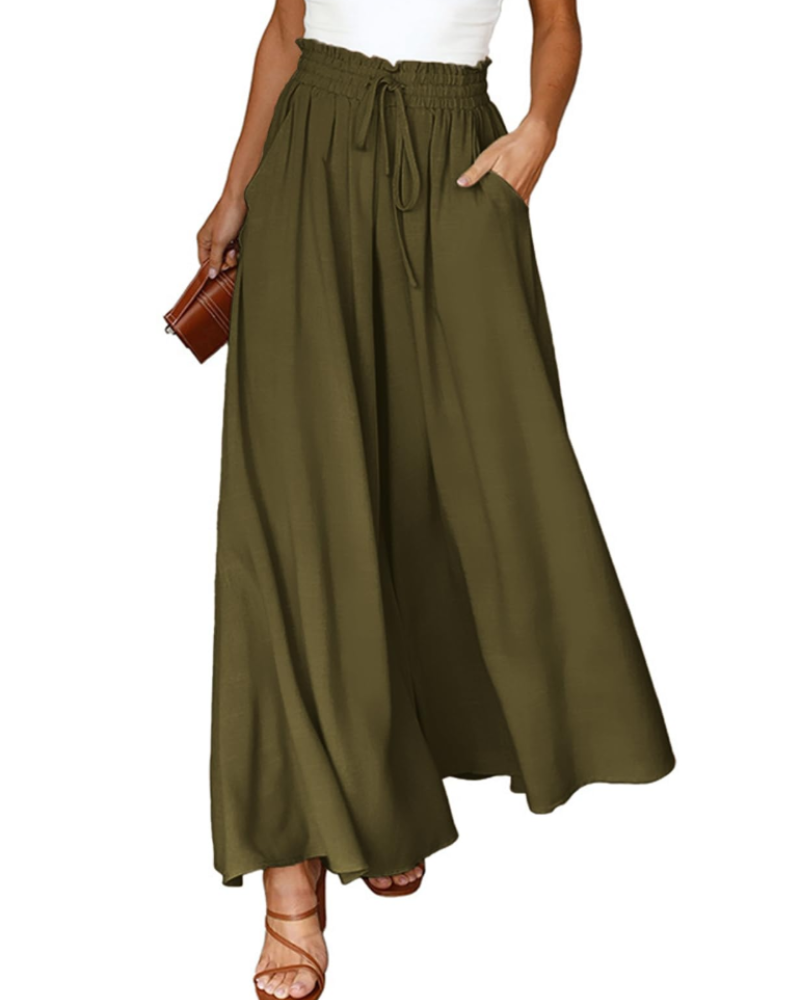 Pantalón palazzo de mujer Ondine – Tiro alto con cordón, fluido, ligero y con bolsillos
