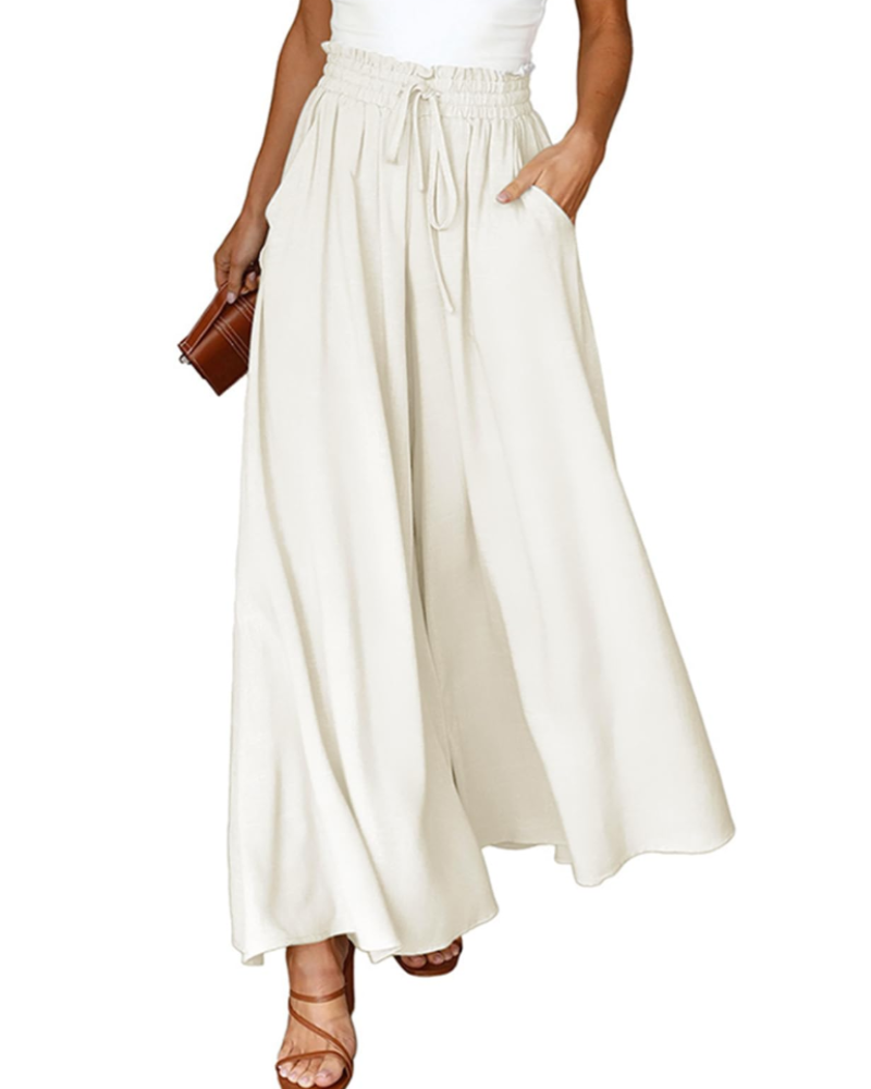 Pantalón palazzo de mujer Ondine – Tiro alto con cordón, fluido, ligero y con bolsillos