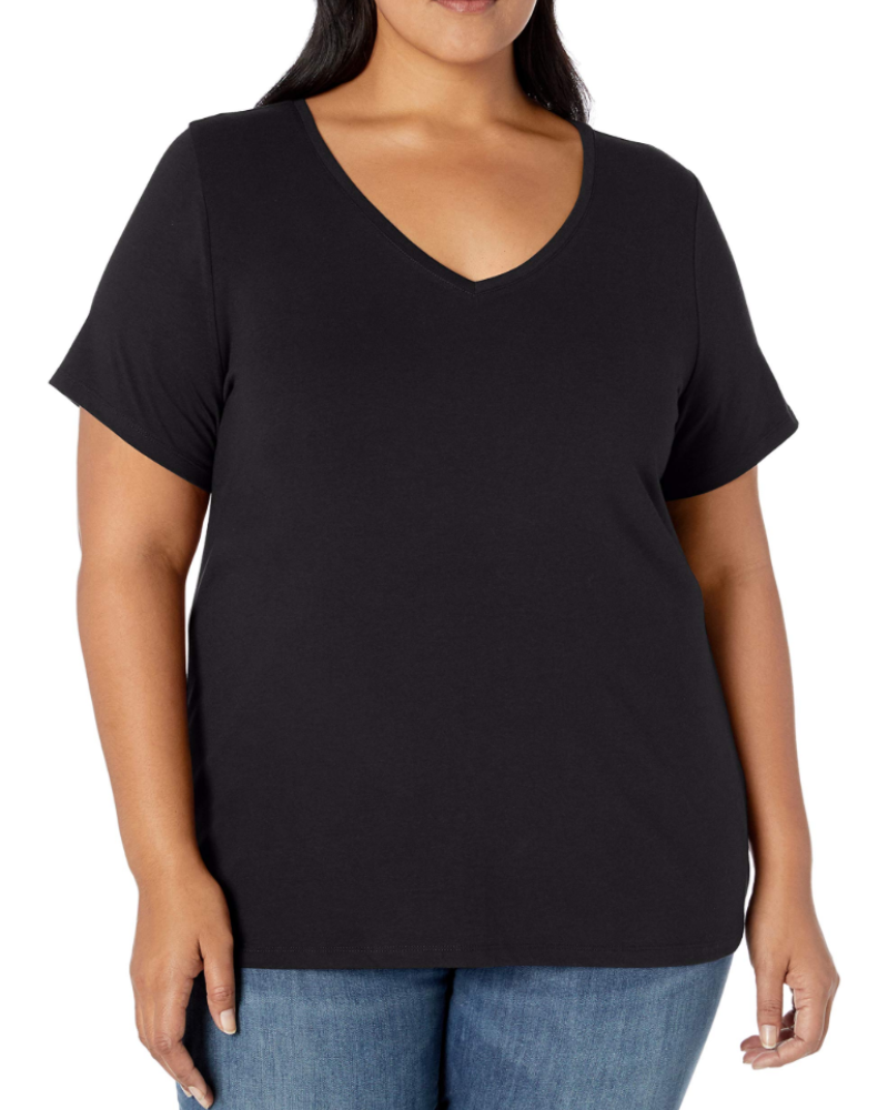 Camiseta Mirabelle para mujer de talla grande – cuello en V, mangas cortas, algodón jersey elástico y corte entallado