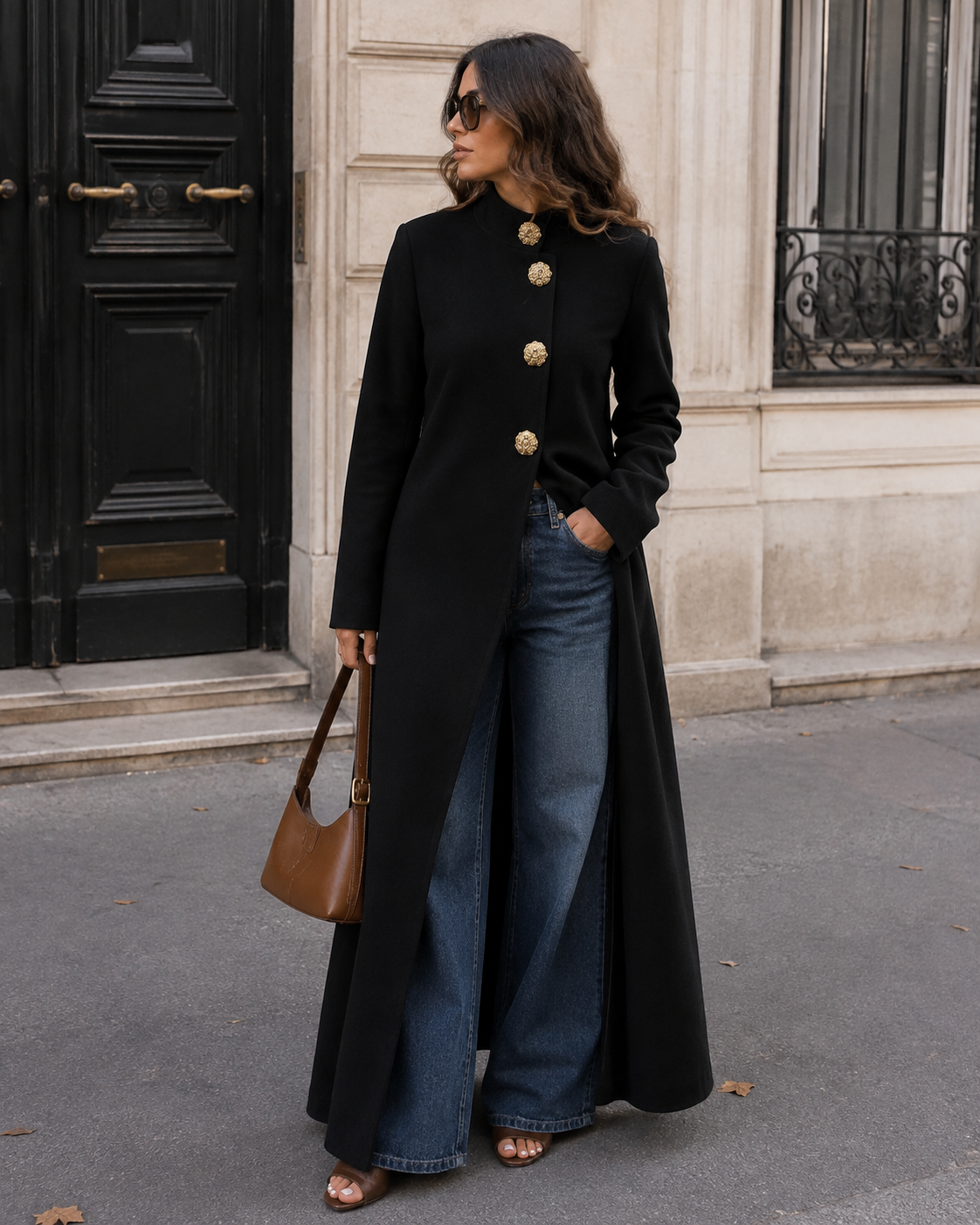 Rosamund Gilet Long Femme – Boutons Dorés, Maille Douce & Coupe Élégante