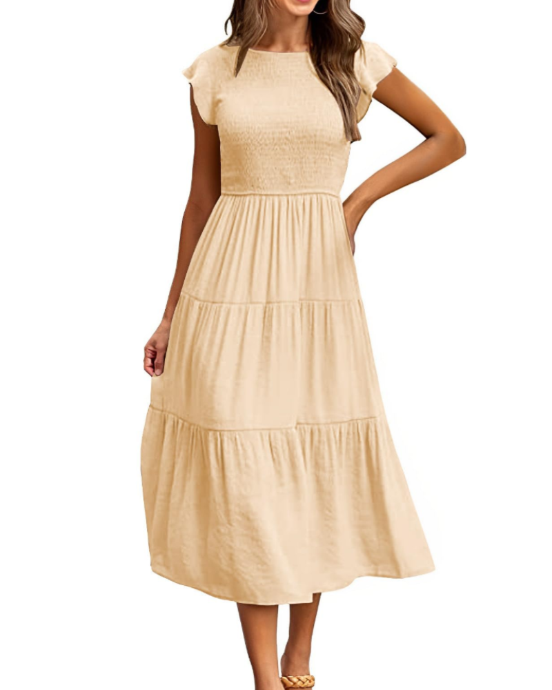 Rochie Plinky pentru femei – Rochie de vară cu volane, talie elastică, croială în A, lungime medie