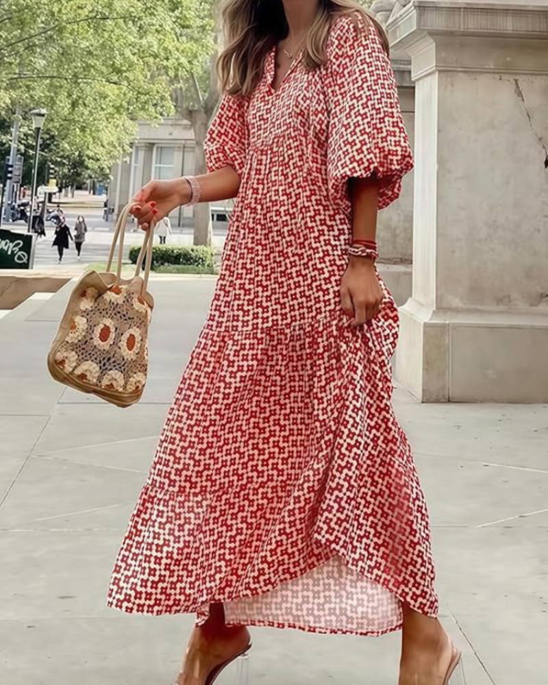 Ρόμπα Rina Boho Femme – Φλοράλ Σχέδιο, V Λαιμόκοψη & Αέρινες Φουσκωτές Μανίκες Καλοκαίρι