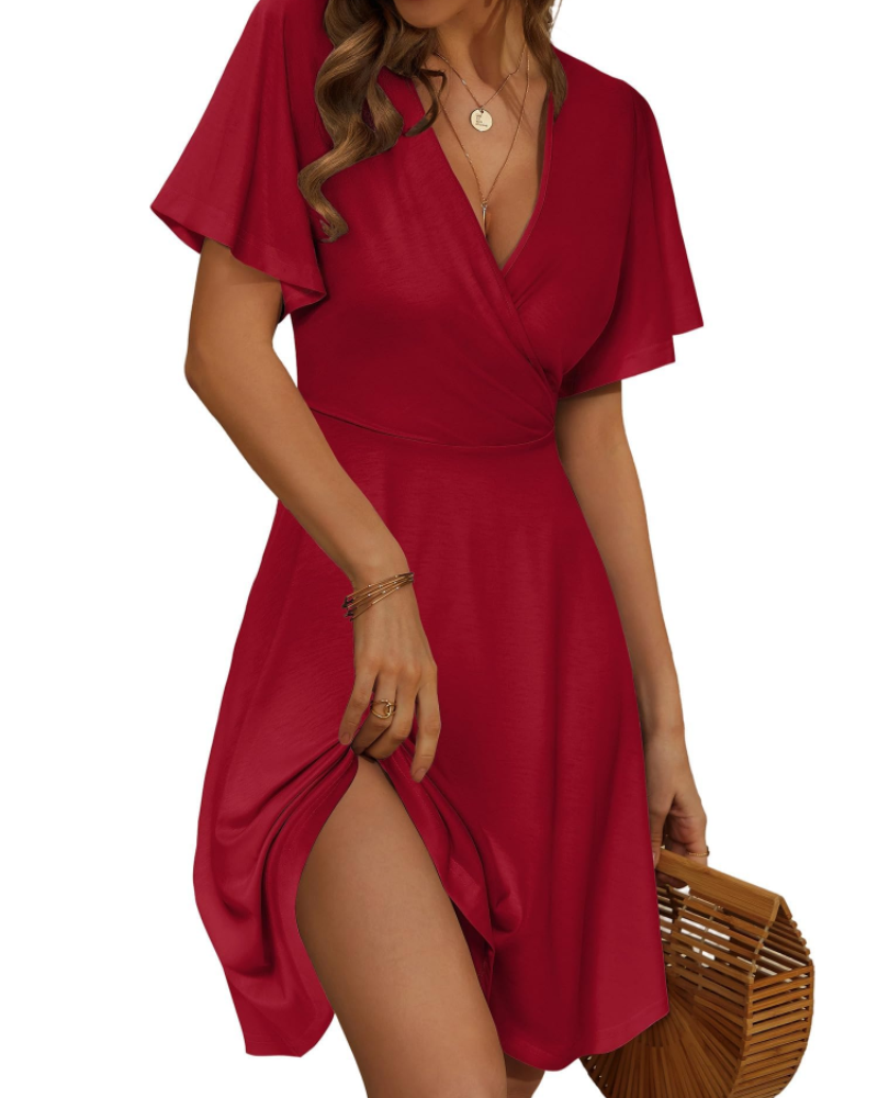 Kelsey Midikleid mit Blumenmuster für Damen – Wickelkleid mit V-Ausschnitt, hoher Taille und Volantärmeln