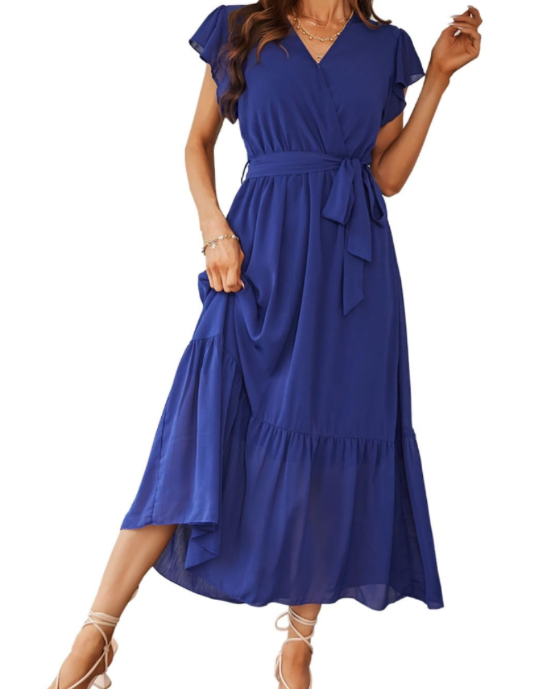 Anita Abito Maxi Donna – Abito Bohemien Fiorito Scollo a V Volant Cintura Estate