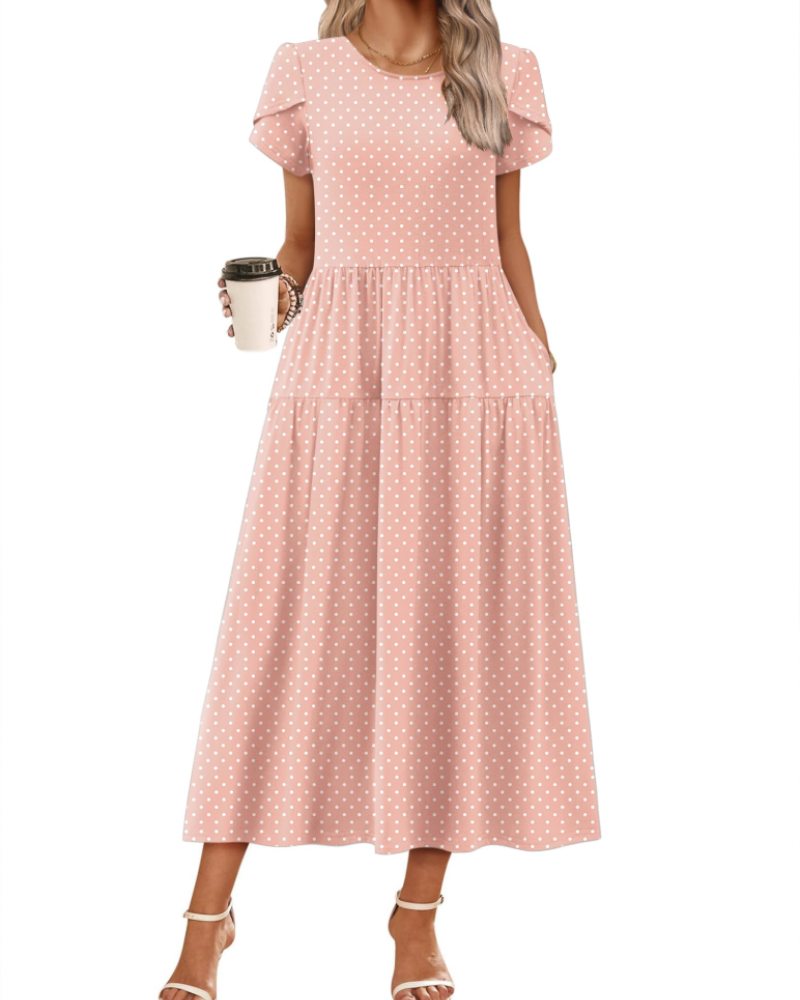 Nélyane Robe Maxi Femme – Robe Fluide Trapèze à Taille Haute avec Poches