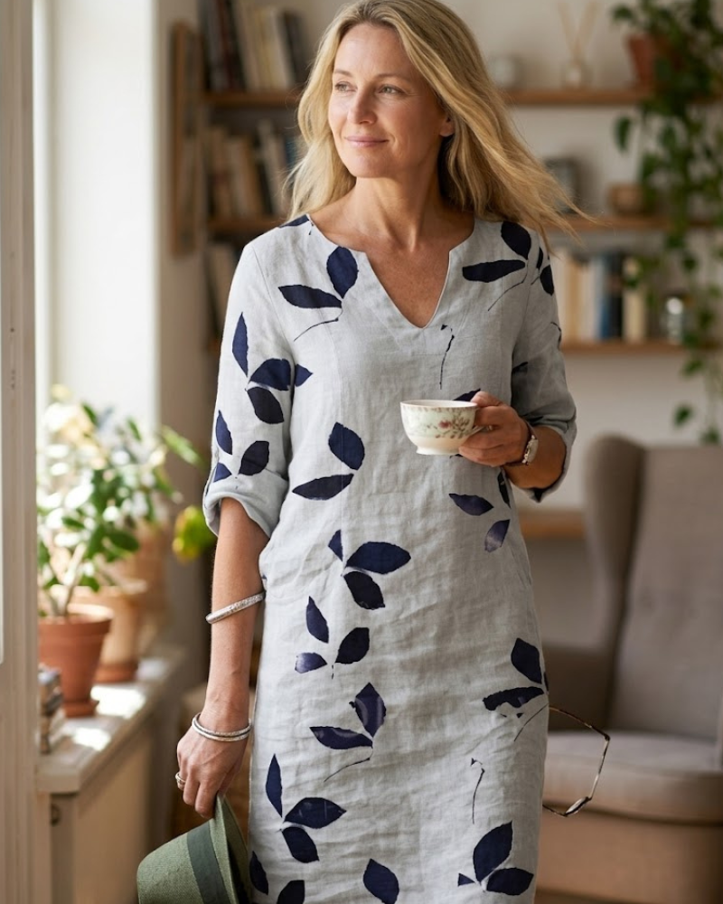 Madie Robe Femme Élégante – Robe Fluide Imprimé Feuilles, Coupe Flatteuse & Confort
