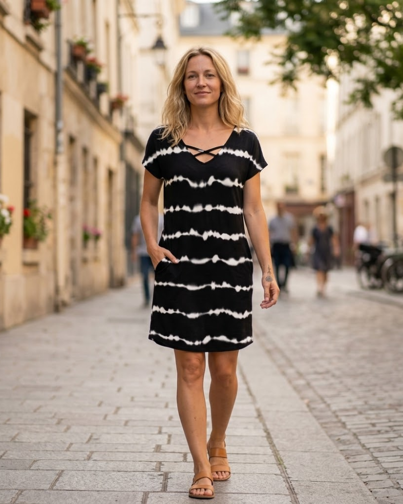 Sophie Robe Été Femme – Robe Col V A-Line Avec Poches Manches Courtes