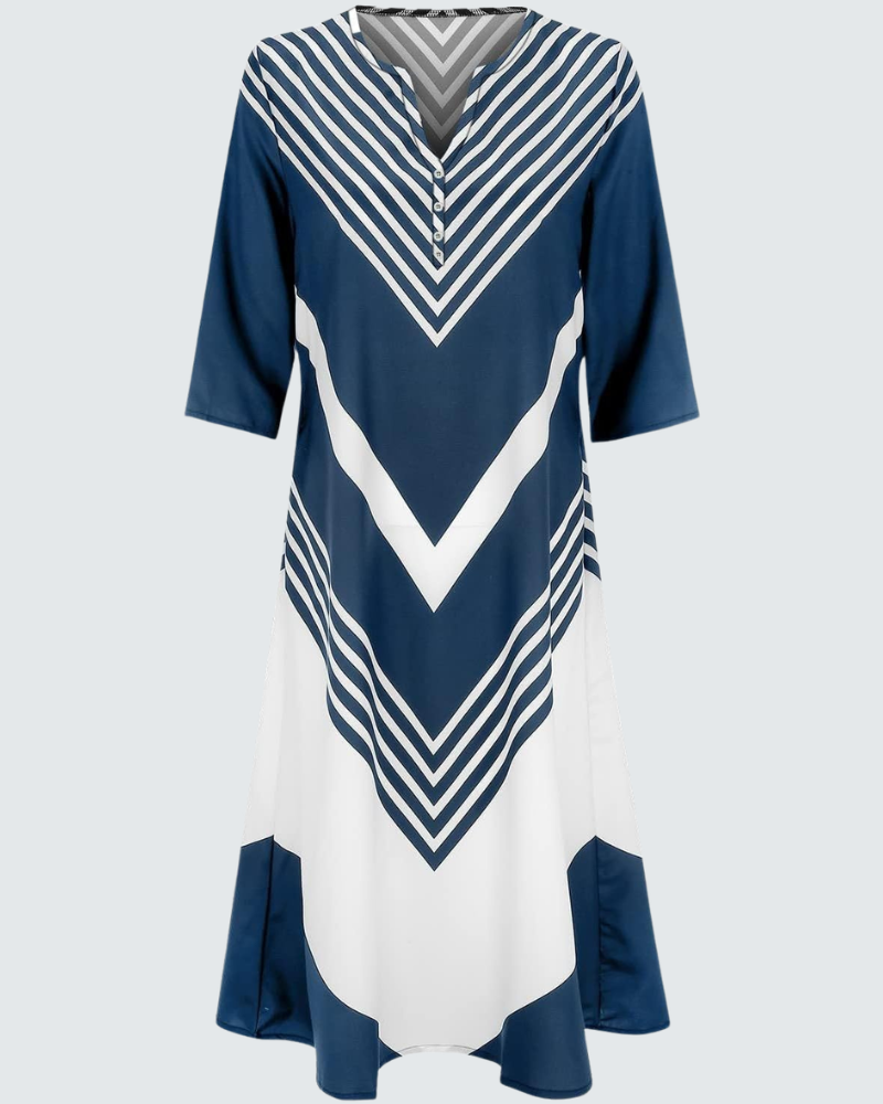 Rochie midi de damă Jerlie cu flori – decolteu în V cu nasturi, mâneci scurte, buzunare, vară
