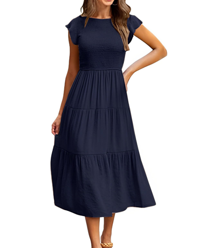 Rochie Plinky pentru femei – Rochie de vară cu volane, talie elastică, croială în A, lungime medie