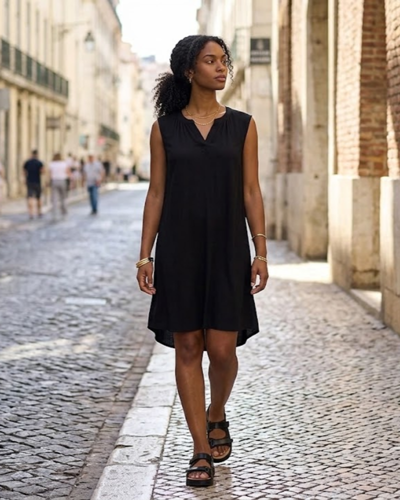 Shelby Robe Droite Femme Sans Manches – Robe Fluide 100% Viscose Col V Légère